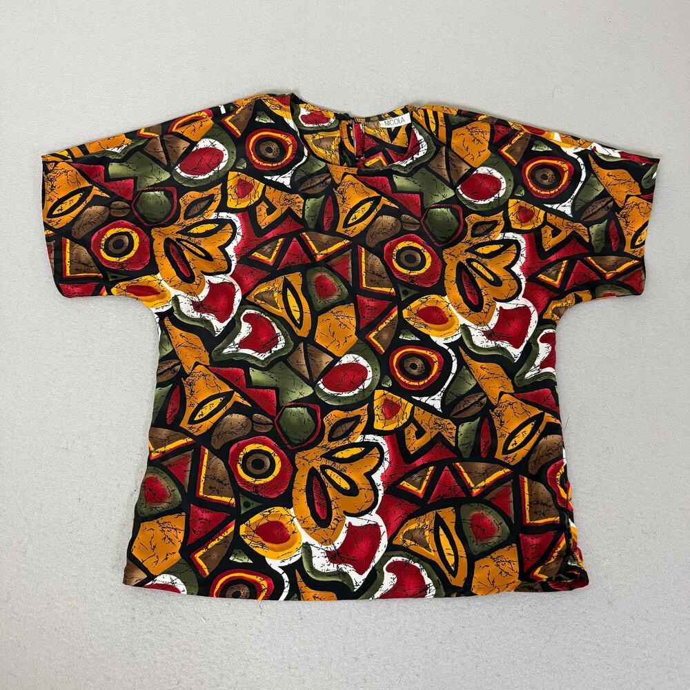 Nicola Abstract Print Blouse Top Multicolor Short Sleeve Boxy Retro Style